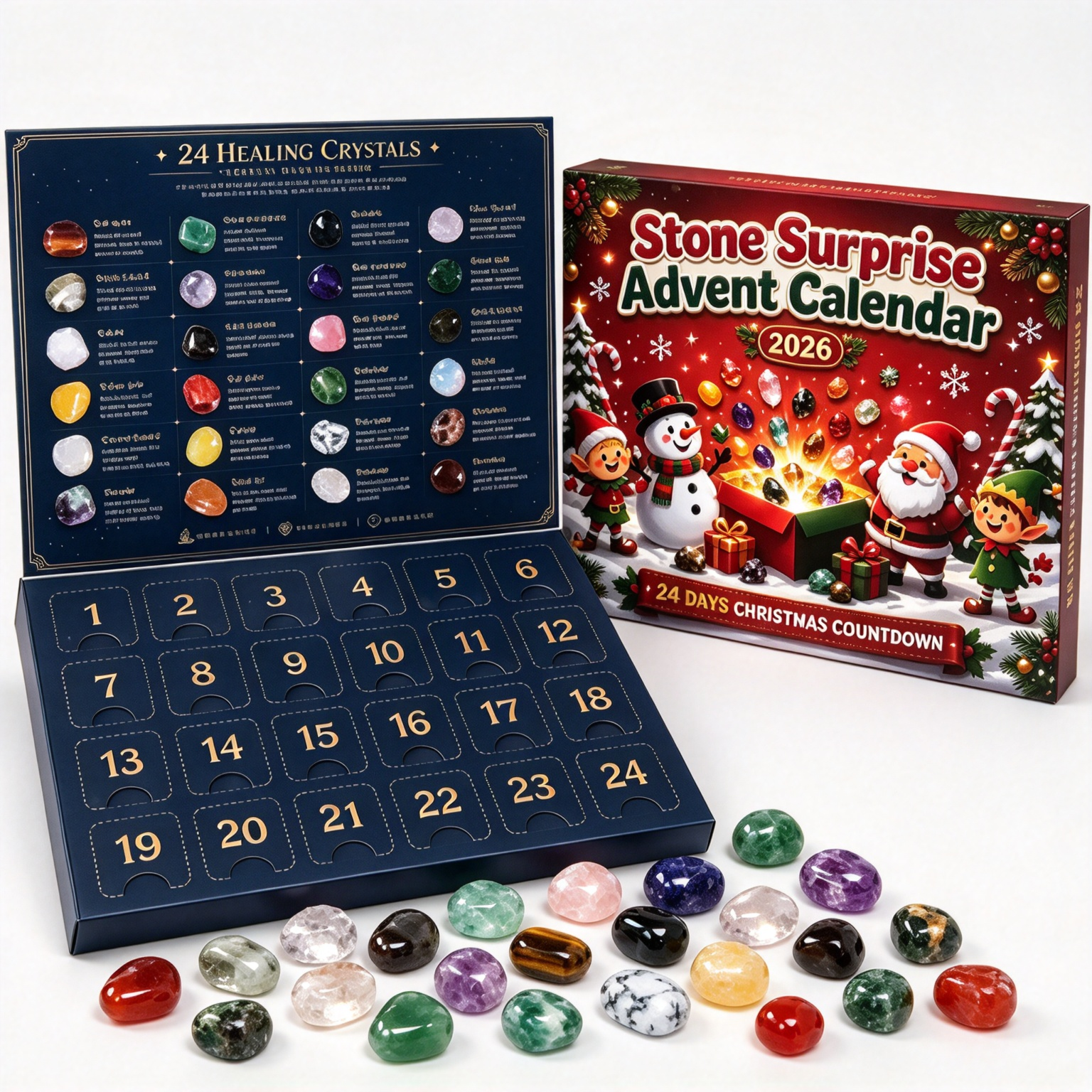 💎Crystals Advent Calendar 2026-24 Days Chakra Crystals&Healing Stones🔮
