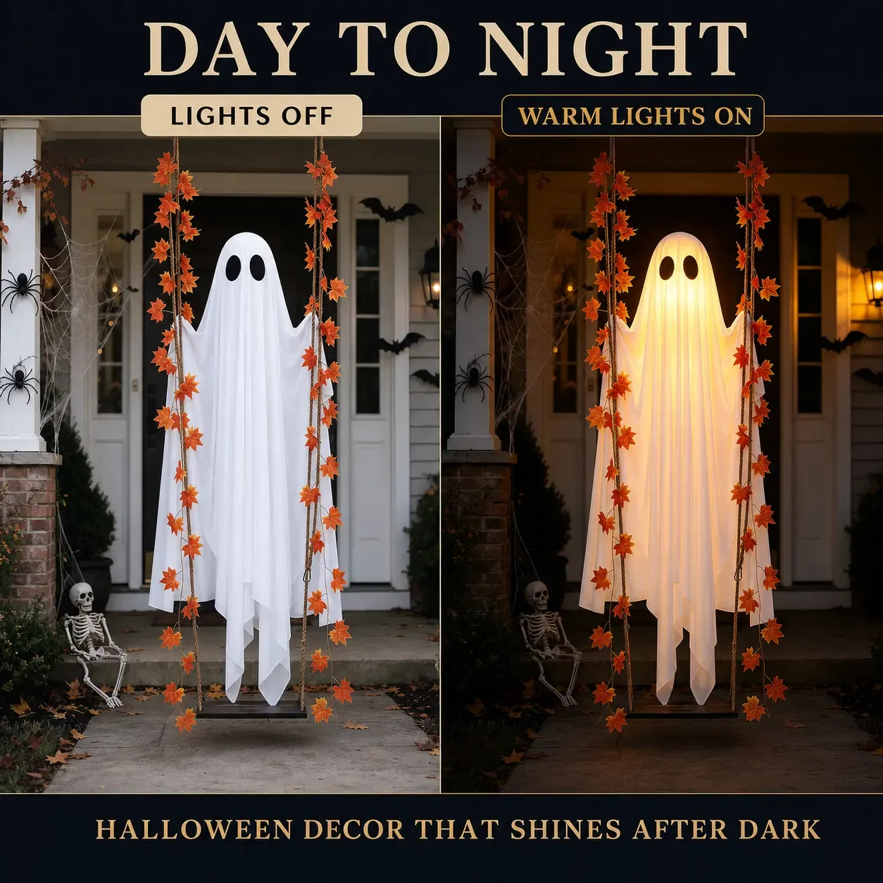 Glowing swinging ghost at night