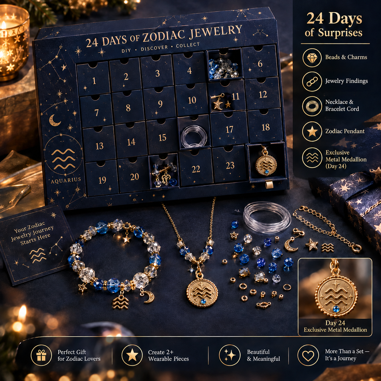 50% OFF | ✨ 24 Days Zodiac DIY Jewelry Advent Calendar – 24 Days of Beads & Charms 🌟