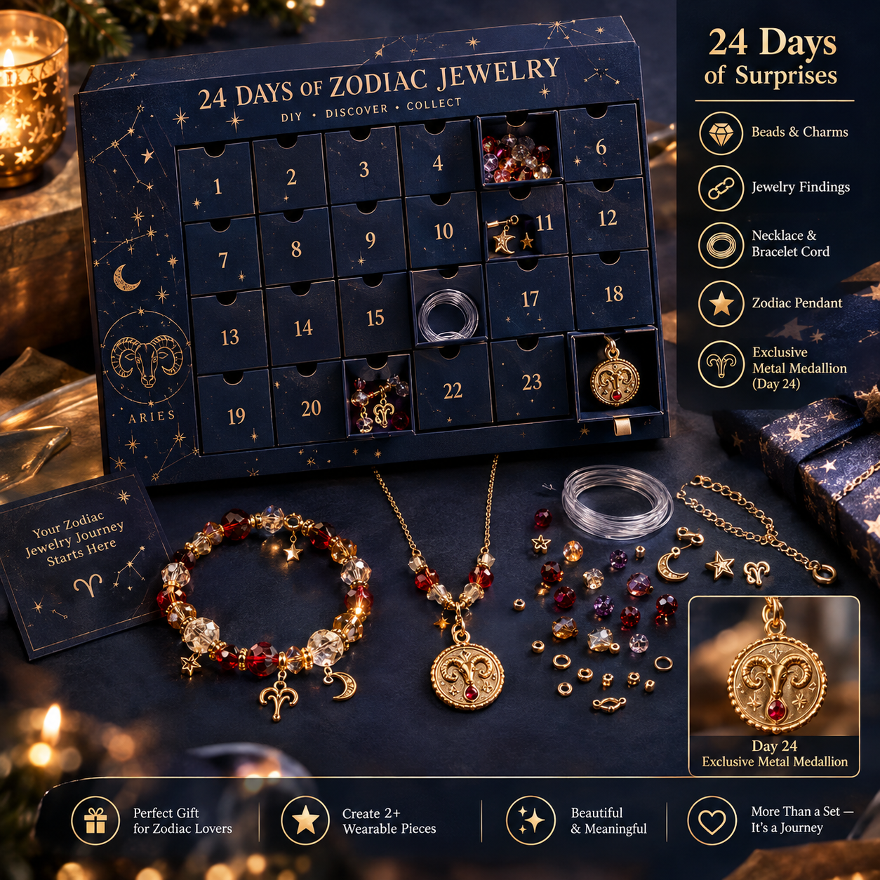 50% OFF | ✨ 24 Days Zodiac DIY Jewelry Advent Calendar – 24 Days of Beads & Charms 🌟