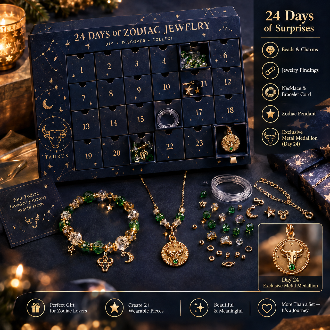 50% OFF | ✨ 24 Days Zodiac DIY Jewelry Advent Calendar – 24 Days of Beads & Charms 🌟