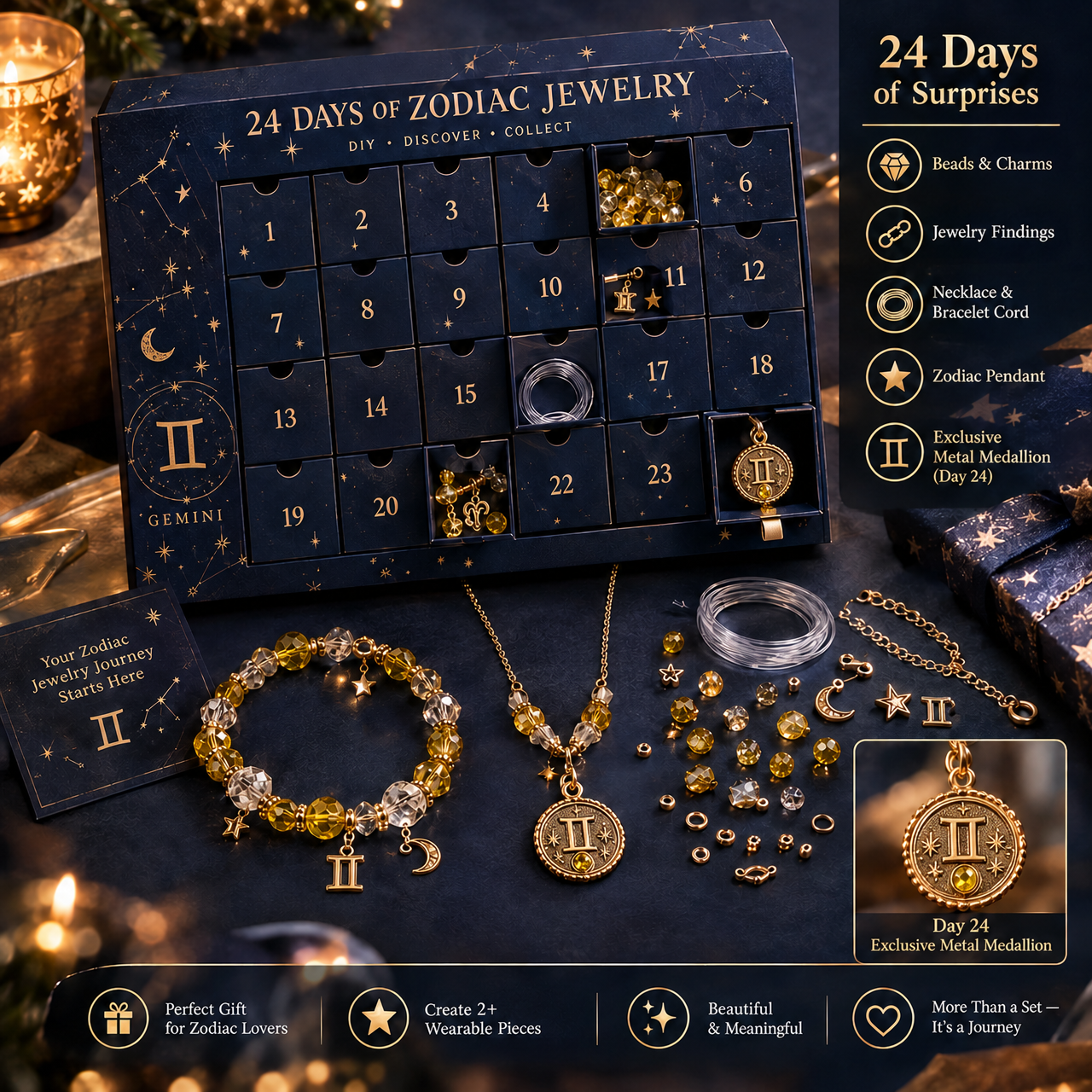 50% OFF | ✨ 24 Days Zodiac DIY Jewelry Advent Calendar – 24 Days of Beads & Charms 🌟