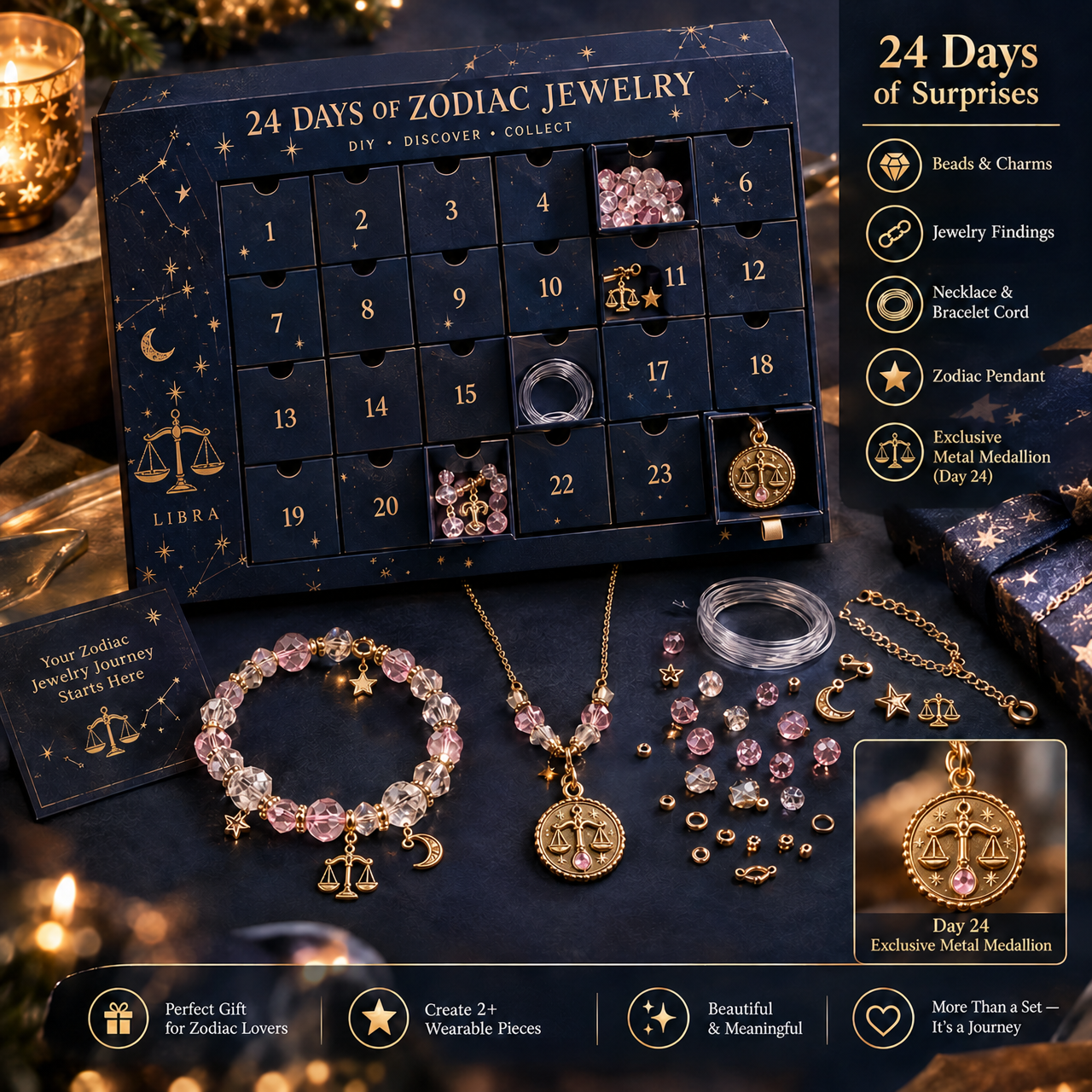 50% OFF | ✨ 24 Days Zodiac DIY Jewelry Advent Calendar – 24 Days of Beads & Charms 🌟