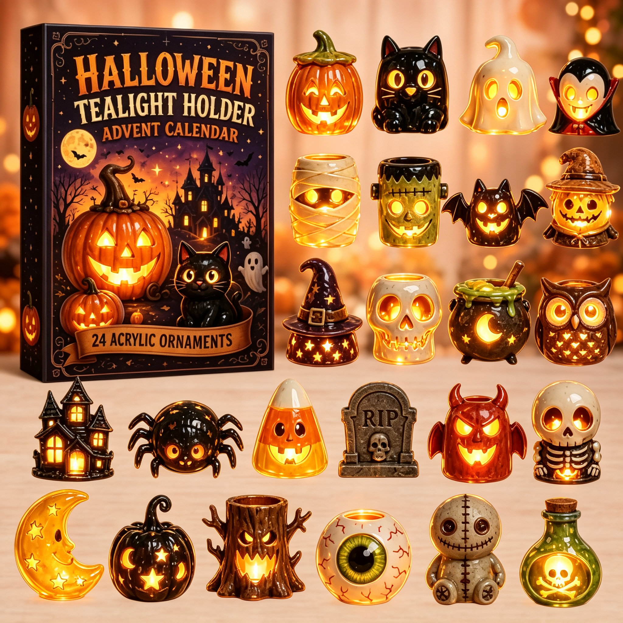 Spooky Graveyard Halloween Advent Calendar 2026 – 24-Day Countdown with Acrylic Charms
