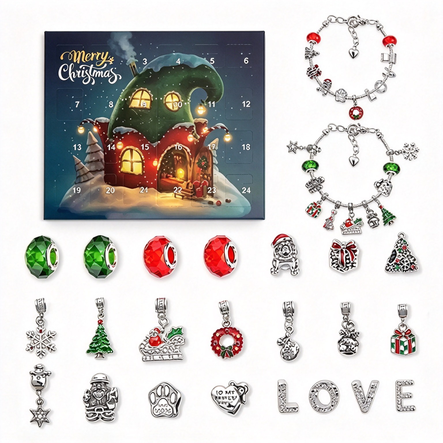 DIY 24 Days Christmas Countdown Calendar Bracelets Set