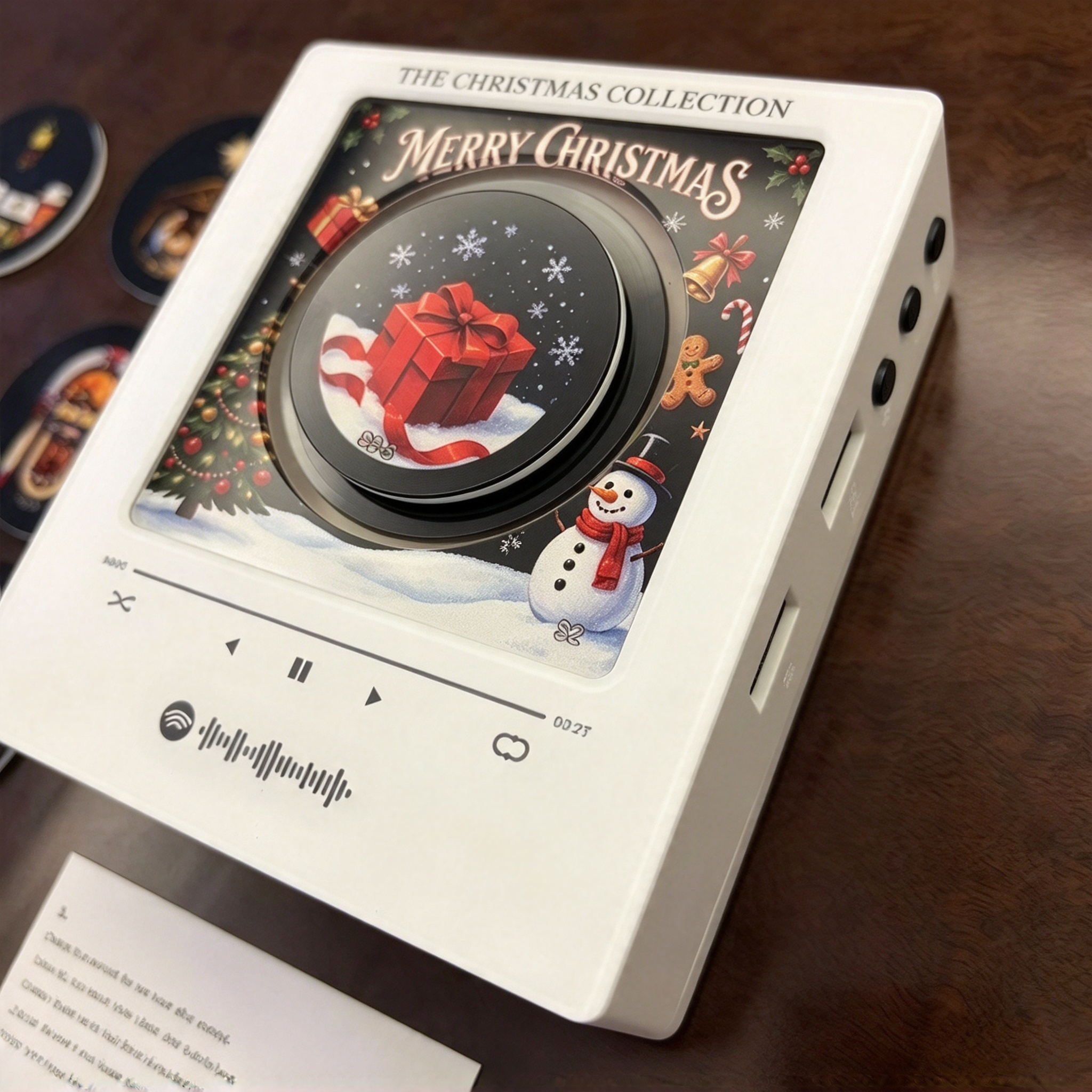 Real-life Christmas mini vinyl player photo