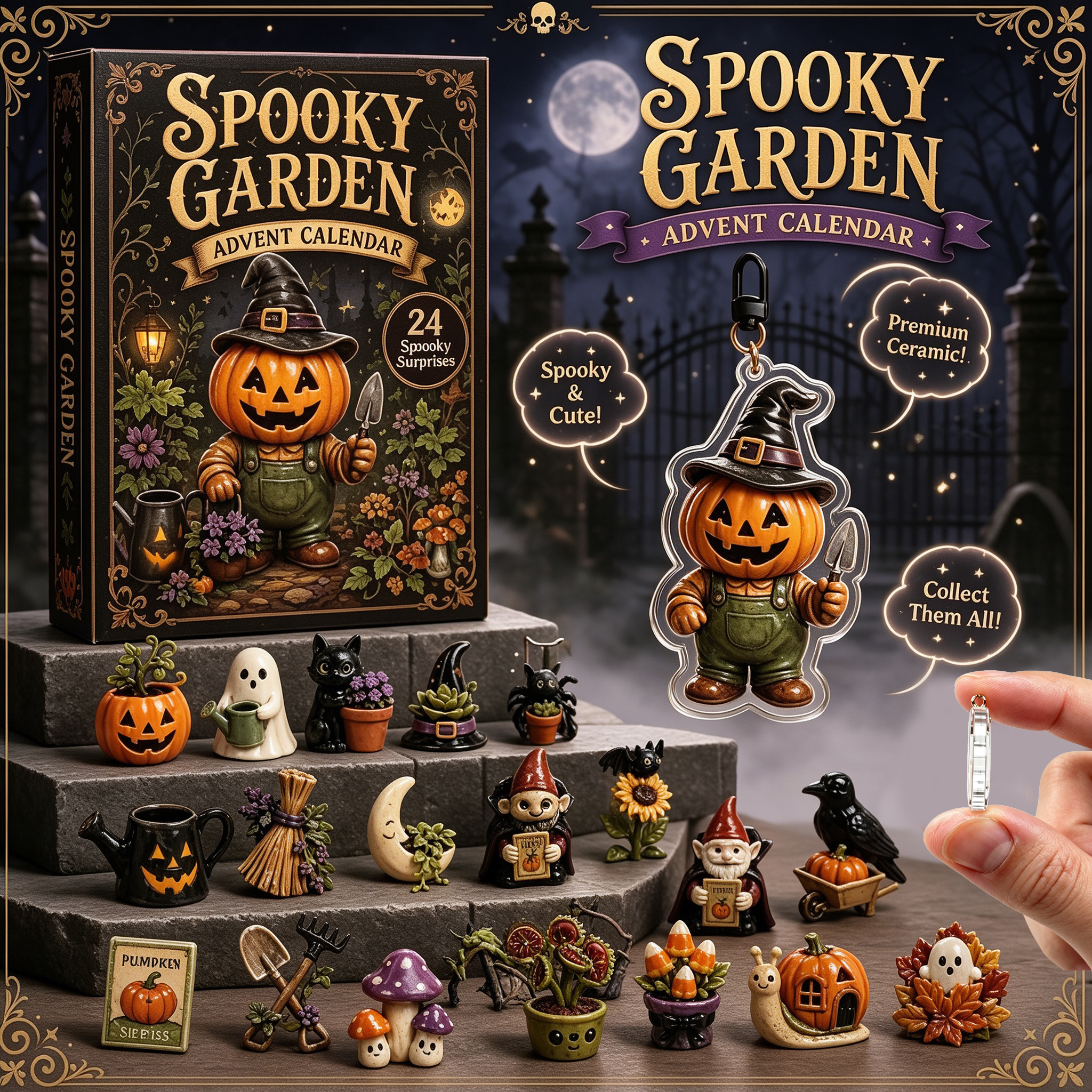 Spooky Graveyard Halloween Advent Calendar 2026 – 24-Day Countdown with Acrylic Charms
