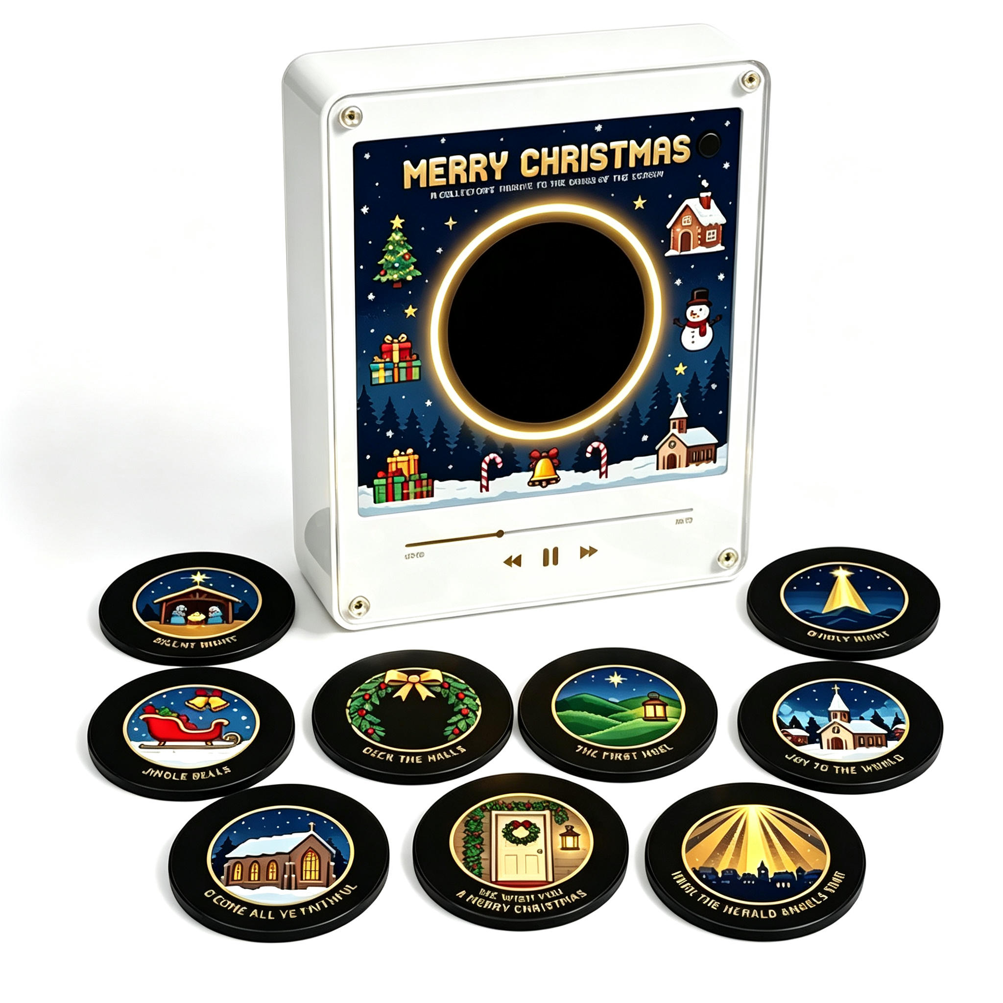Custom Christmas Mini Vinyl Player with 9 Exchangeable Discs - Vintage Holiday Music Box & Perfect Christmas Gift for Music Lovers