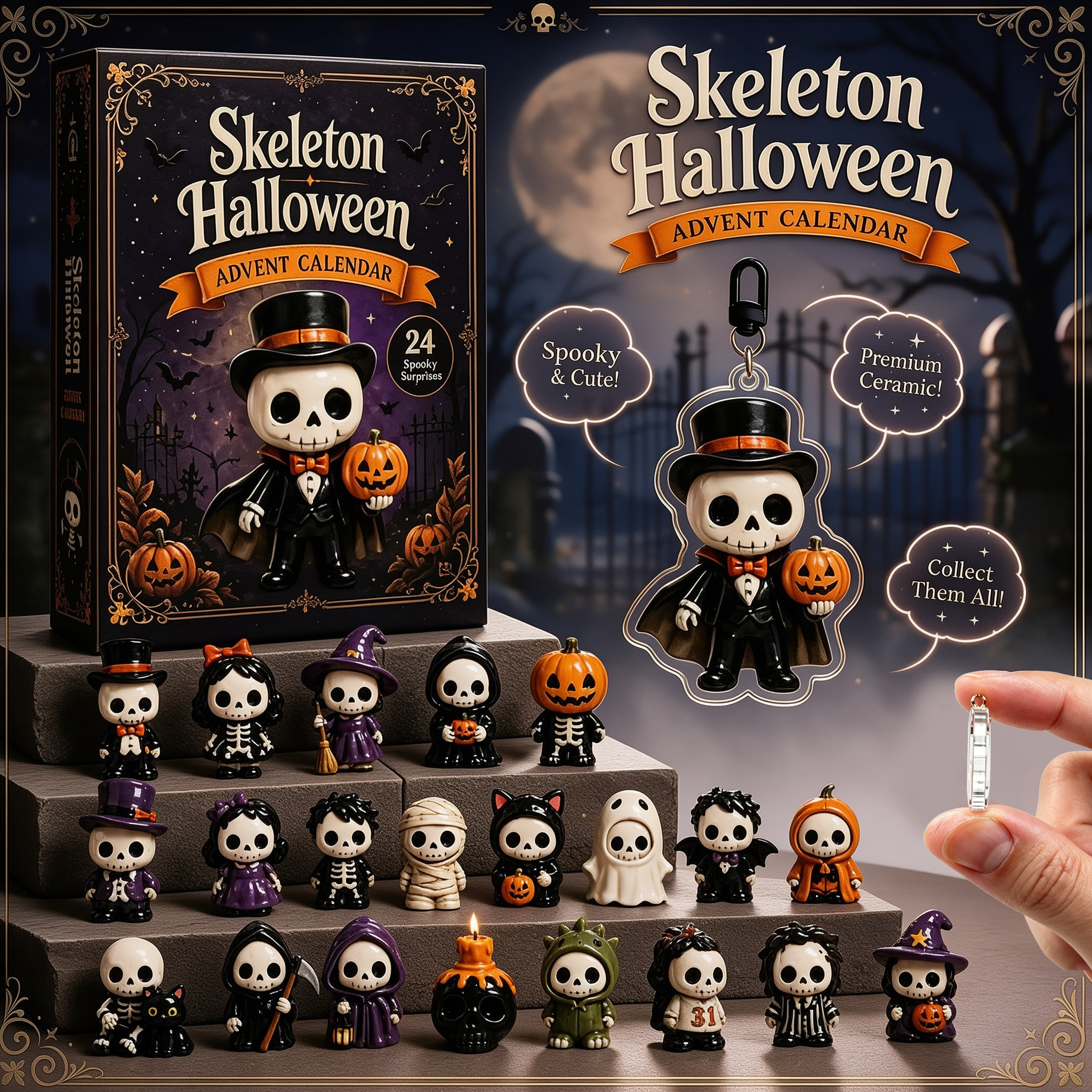 Spooky Graveyard Halloween Advent Calendar 2026 – 24-Day Countdown with Acrylic Charms