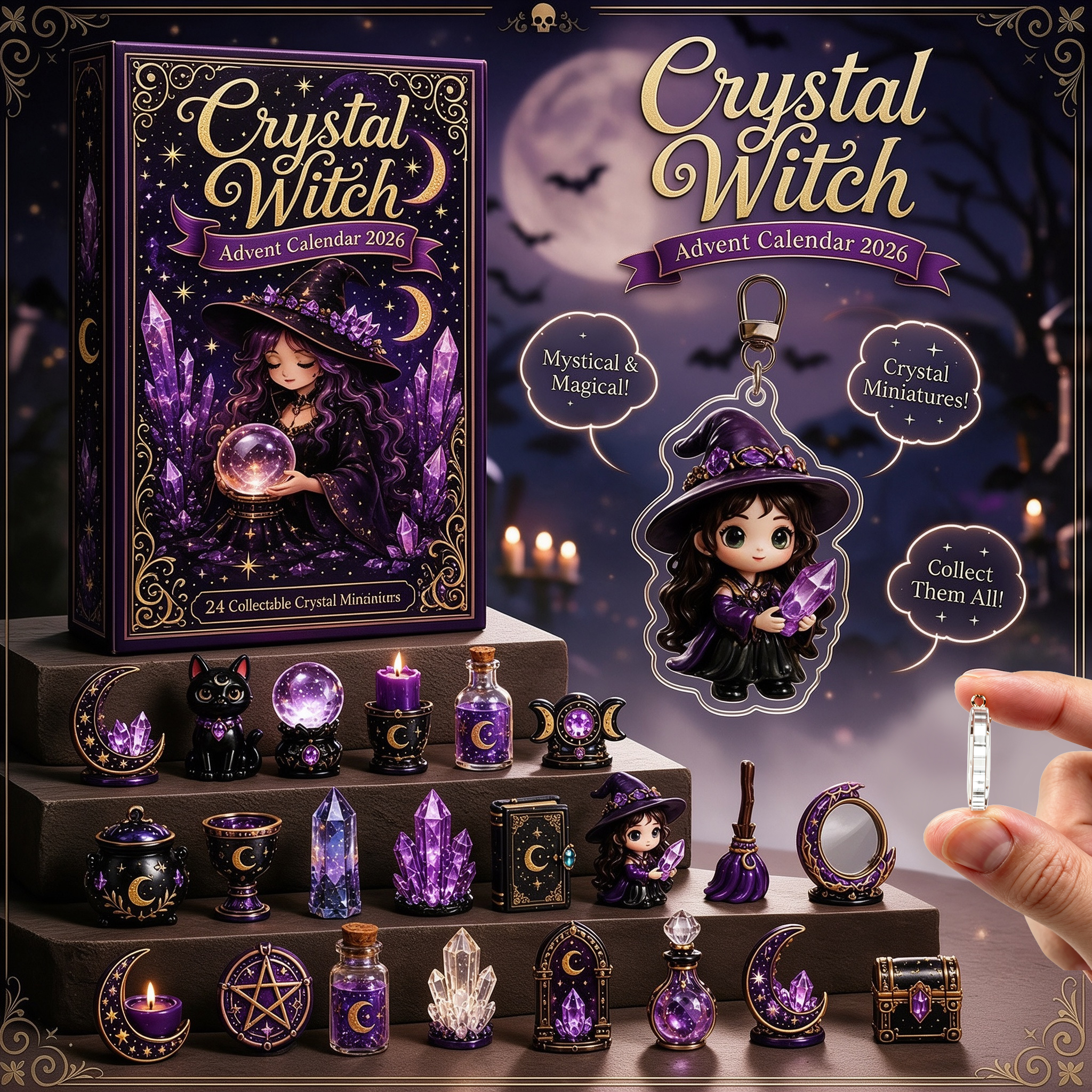 Spooky Graveyard Halloween Advent Calendar 2026 – 24-Day Countdown with Acrylic Charms