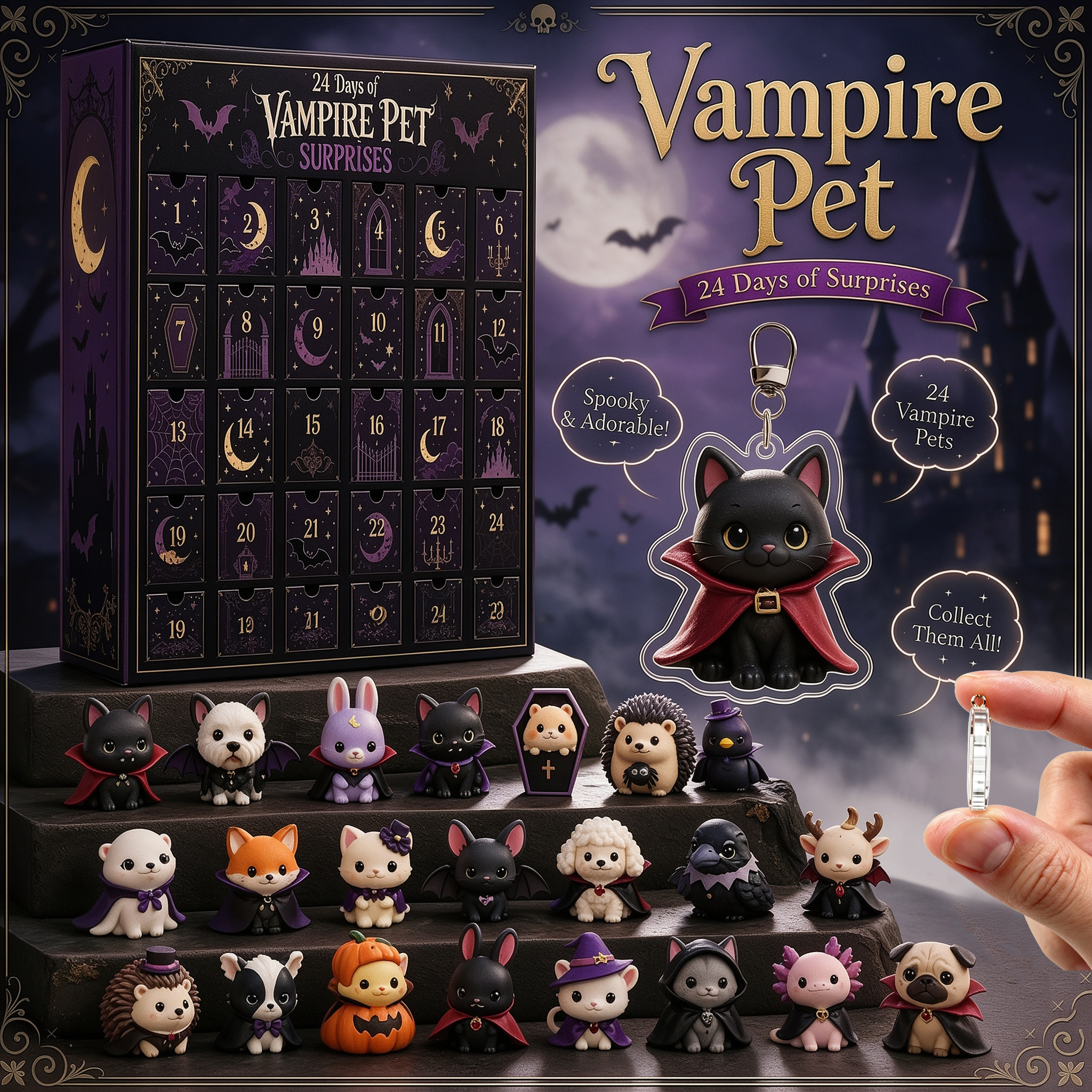 Spooky Graveyard Halloween Advent Calendar 2026 – 24-Day Countdown with Acrylic Charms