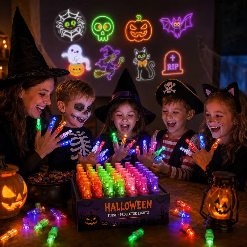 Halloween LED finger projector rings with spooky projection patterns
