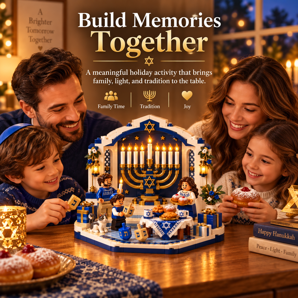 50% OFF | 🕎✨ Hanukkah Family Light Building Block Display Set – Festival of Lights Brick Christmas Decor ⭐