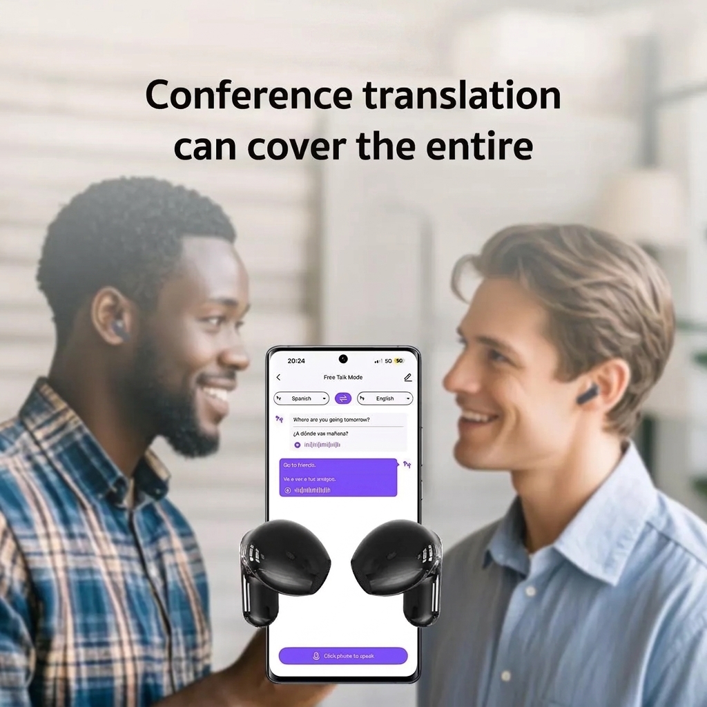 Open In-Ear AI Translation Wireless Earbuds - NE20 Bluetooth 6.0, 130+ Language Translator, IPX5 Sweatproof for Running/Business, Black,With LED Touch Screen