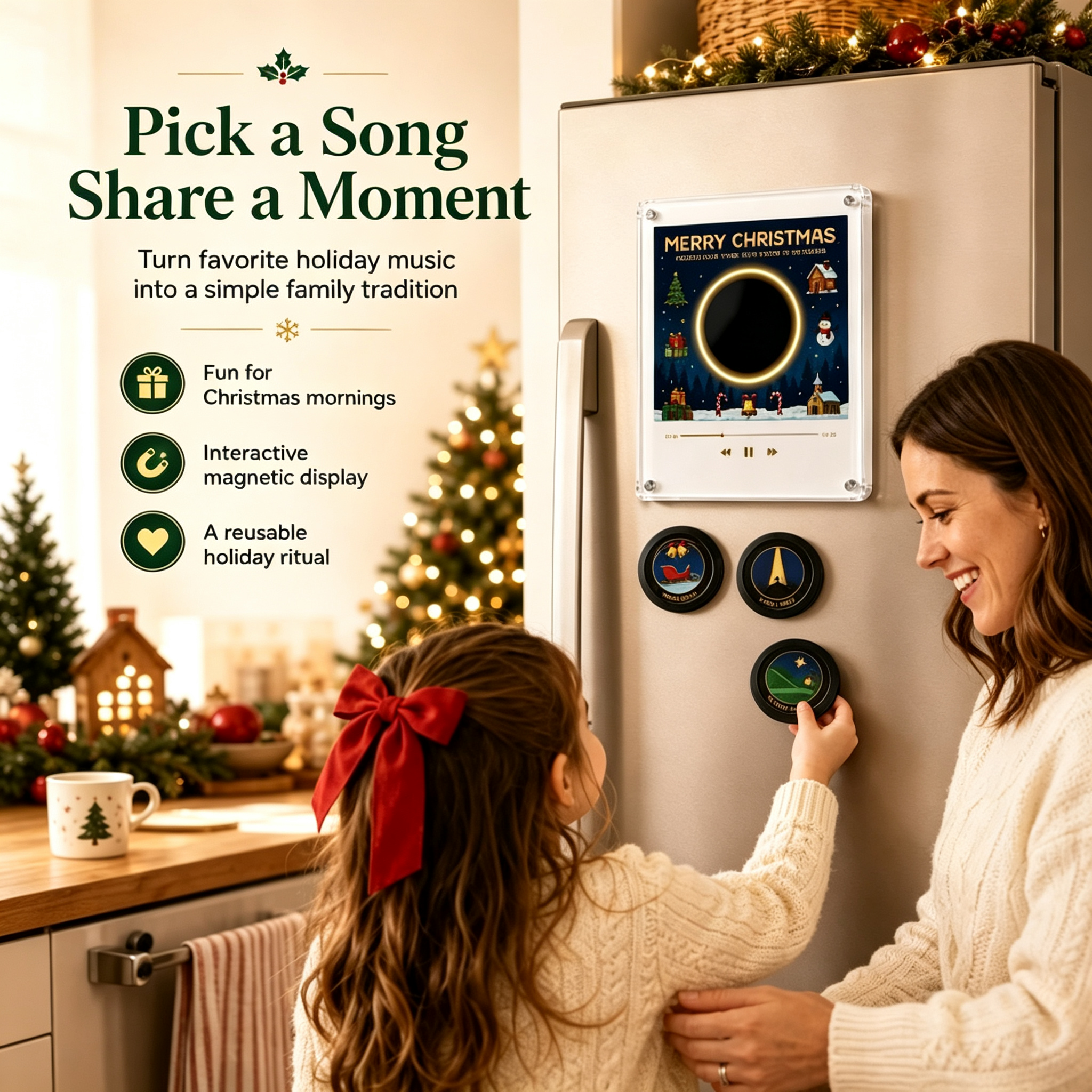 Custom Christmas Mini Vinyl Player with 9 Exchangeable Discs - Vintage Holiday Music Box & Perfect Christmas Gift for Music Lovers