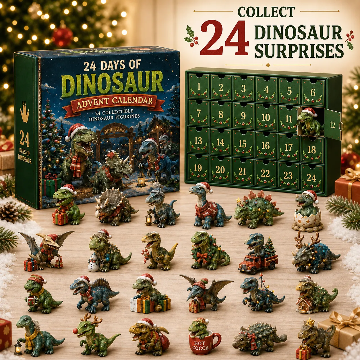 🦖 24 Days of Dinosaur Christmas Advent Calendar 2026 – 24 Collectible Dino Surprises