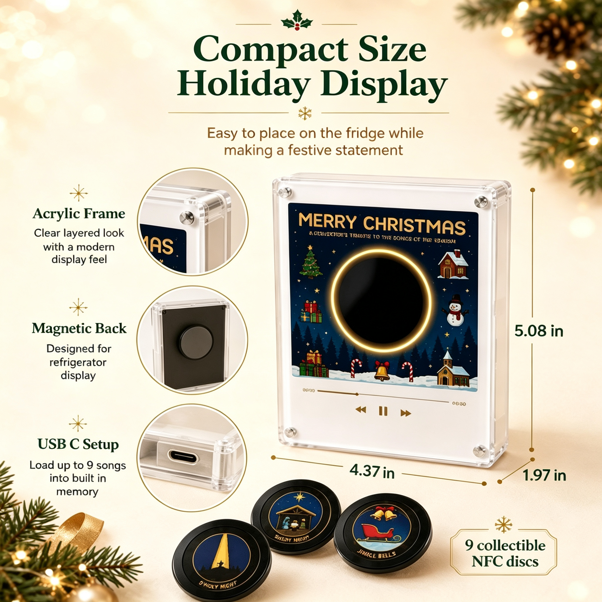 Custom Christmas Mini Vinyl Player with 9 Exchangeable Discs - Vintage Holiday Music Box & Perfect Christmas Gift for Music Lovers