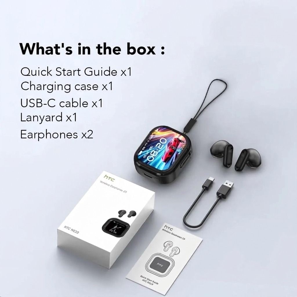 Open In-Ear AI Translation Wireless Earbuds - NE20 Bluetooth 6.0, 130+ Language Translator, IPX5 Sweatproof for Running/Business, Black,With LED Touch Screen