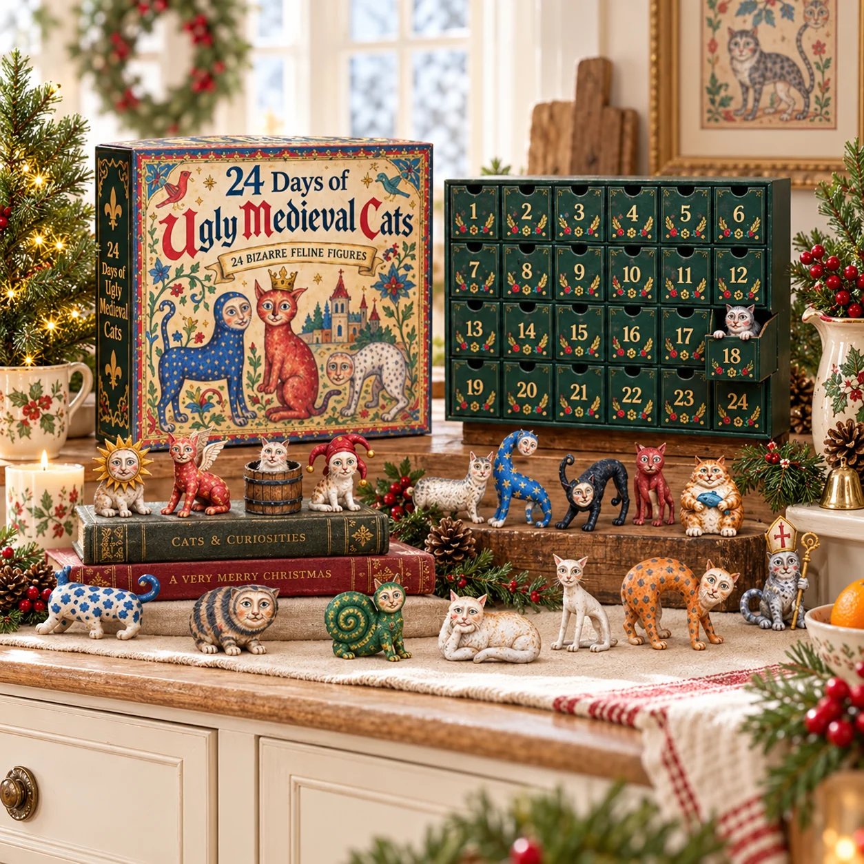 50% OFF | 🐈🏰 24 Days of Ugly Medieval Cats Advent Calendar – 24 Funny Feline Collectibles ✨