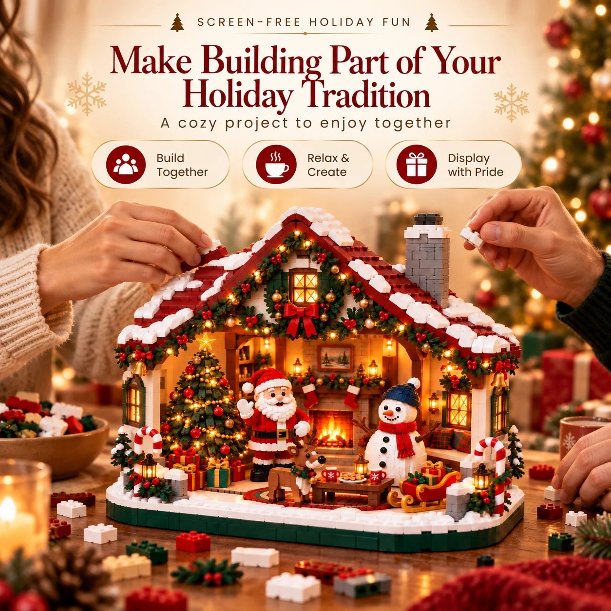 50% OFF | 🏡 Warm Holiday Cabin Brick Kit – Assemble as a Family, Craft Keepsakes & Showcase with Joy 🎄