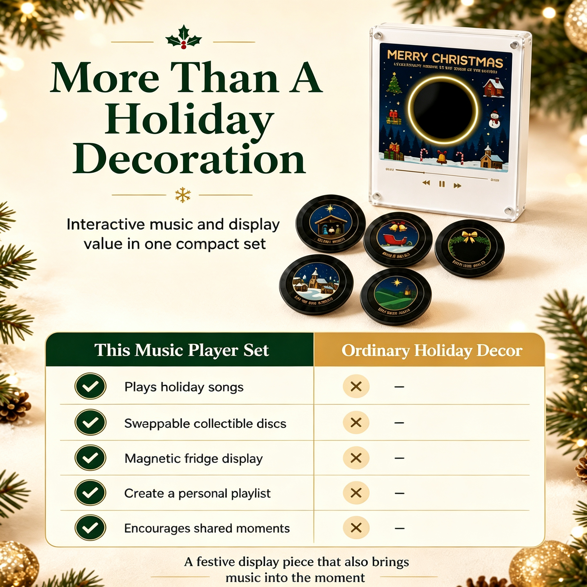 Custom Christmas Mini Vinyl Player with 9 Exchangeable Discs - Vintage Holiday Music Box & Perfect Christmas Gift for Music Lovers