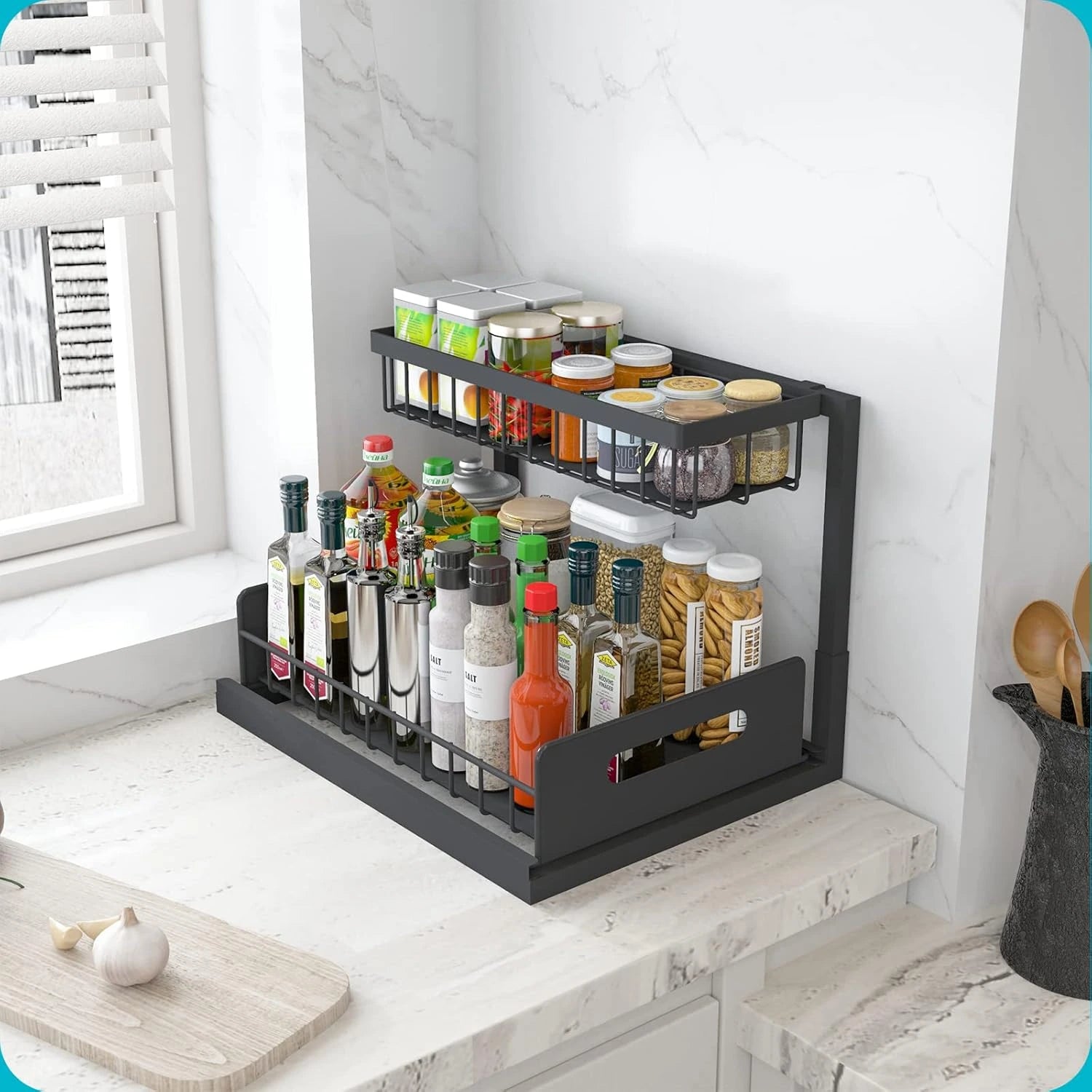 2-Tier Removable Storage Organizer, Detachable Multi-Purpose Shelving Rack for Kitchen Countertop & Bathroom Vanity