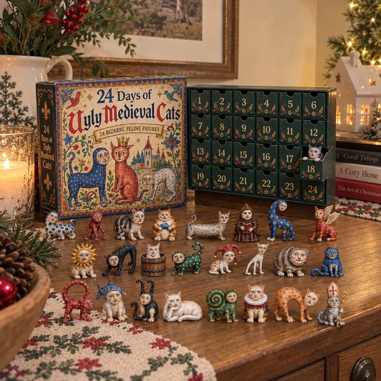 50% OFF | 🐈🏰 24 Days of Ugly Medieval Cats Advent Calendar – 24 Funny Feline Collectibles ✨