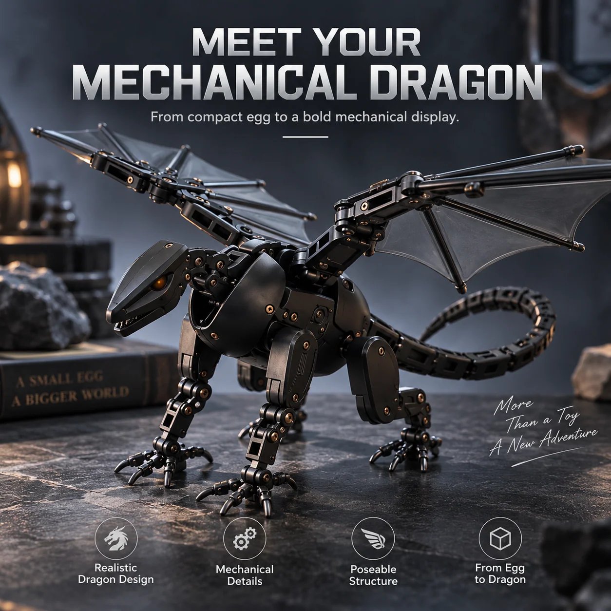 Detailansicht der mechanischen Drachenflügel