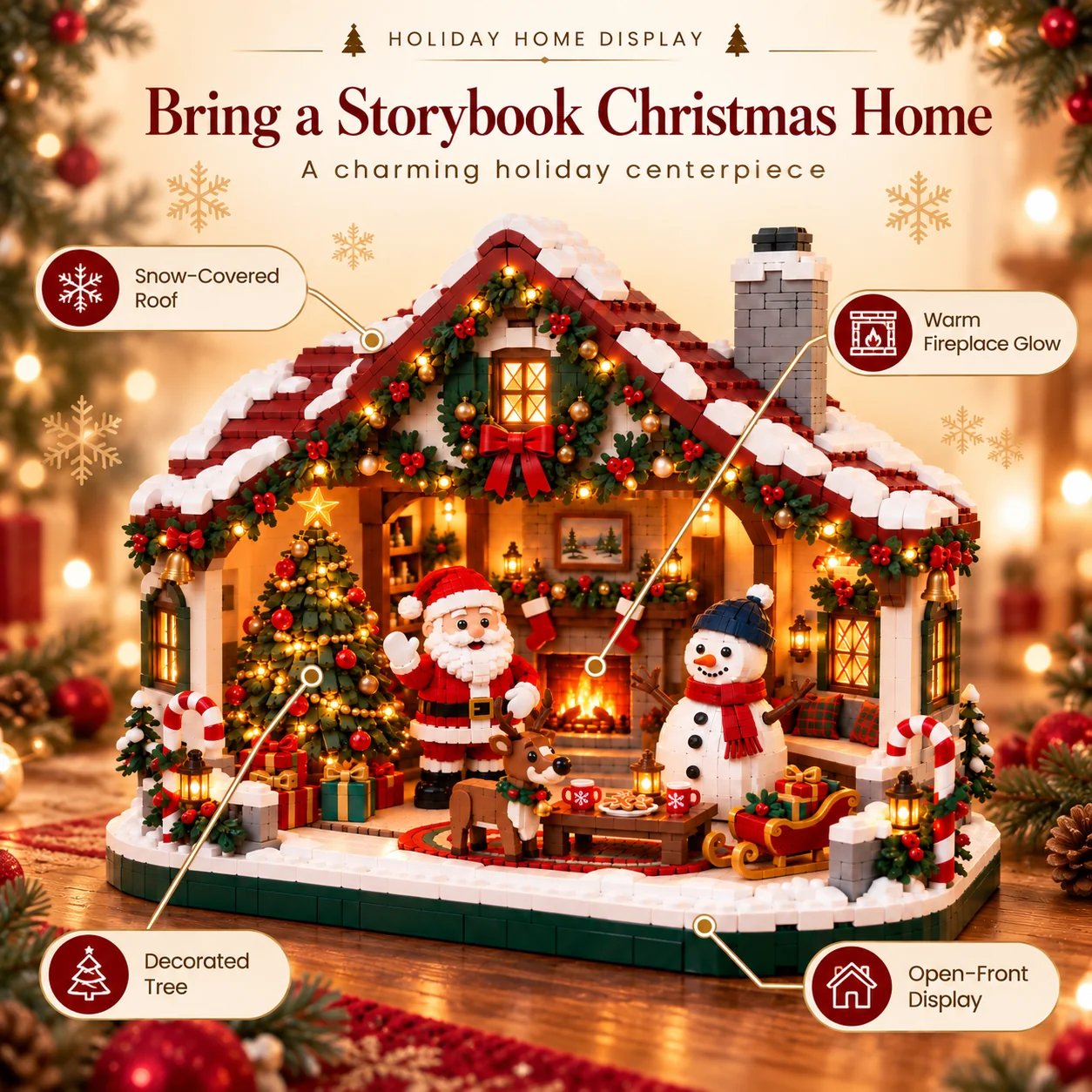 50% OFF | 🏡 Warm Holiday Cabin Brick Kit – Assemble as a Family, Craft Keepsakes & Showcase with Joy 🎄