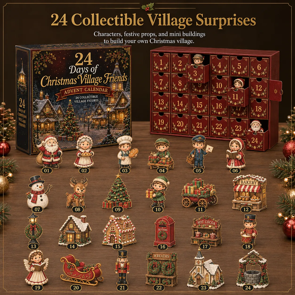 50% OFF | 🏠 24 Days Christmas Village Advent Calendar – 24 Mini Shops & Characters ✨