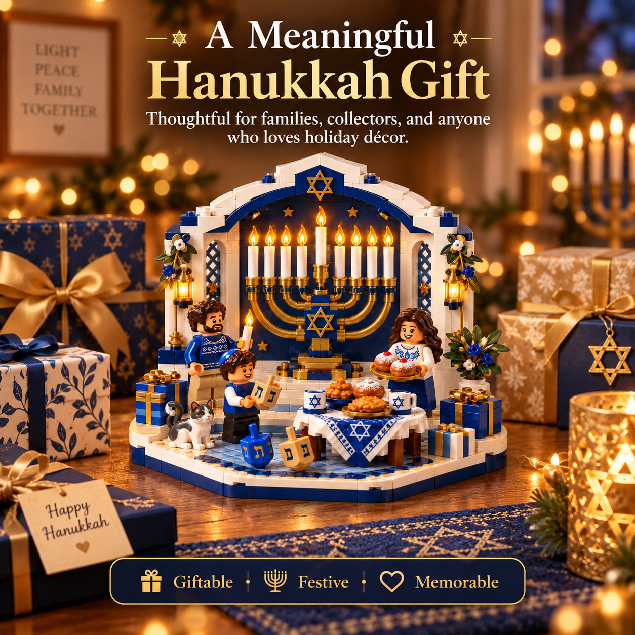 50% OFF | 🕎✨ Hanukkah Family Light Building Block Display Set – Festival of Lights Brick Christmas Decor ⭐