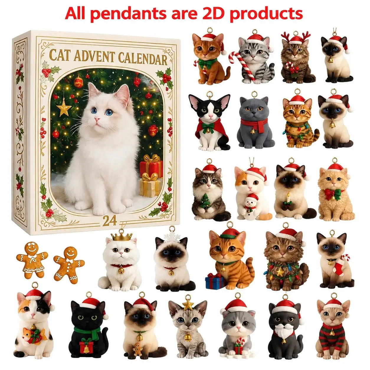 Christmas Cat Ornaments Advent Calendar Set