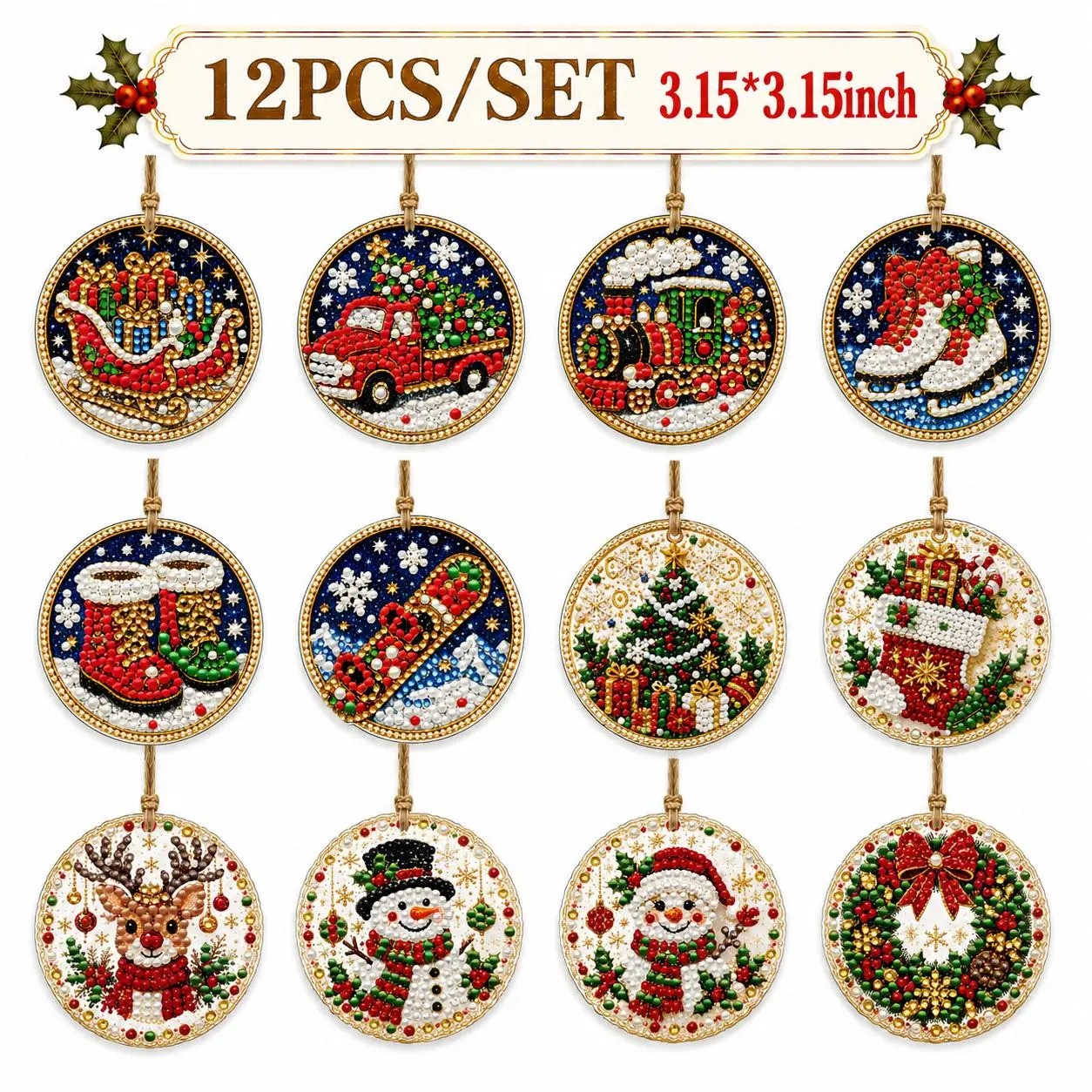 6Pcs/12Pcs Christmas DIY Diamond Painting Ornaments Kit for Holiday Home Decor