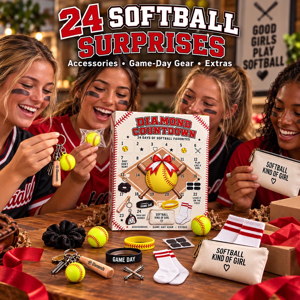 50% OFF | 🥎 Softball Girl Advent Calendar – 24 Days Mini Softball Collectibles 🎄
