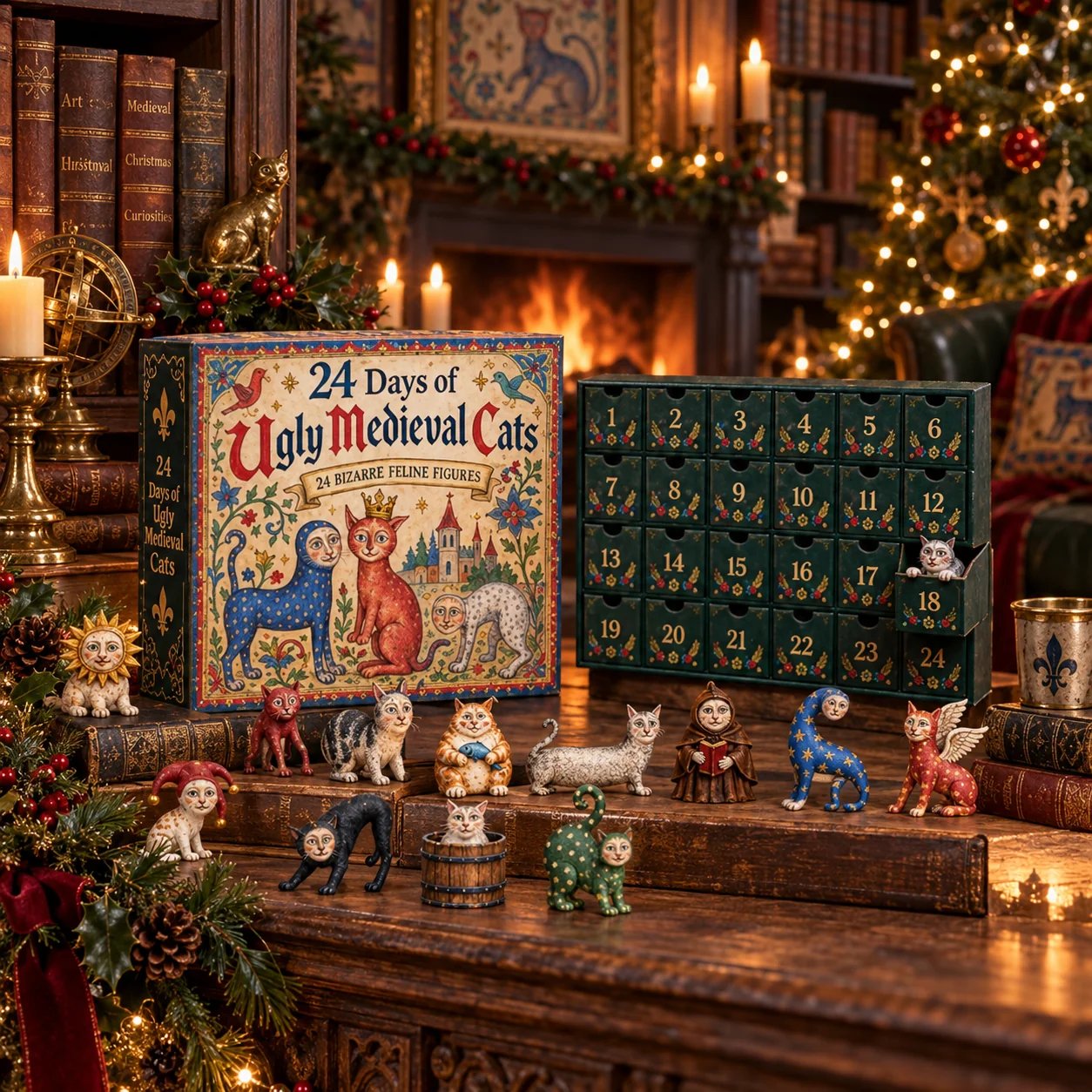 50% OFF | 🐈🏰 24 Days of Ugly Medieval Cats Advent Calendar – 24 Funny Feline Collectibles ✨
