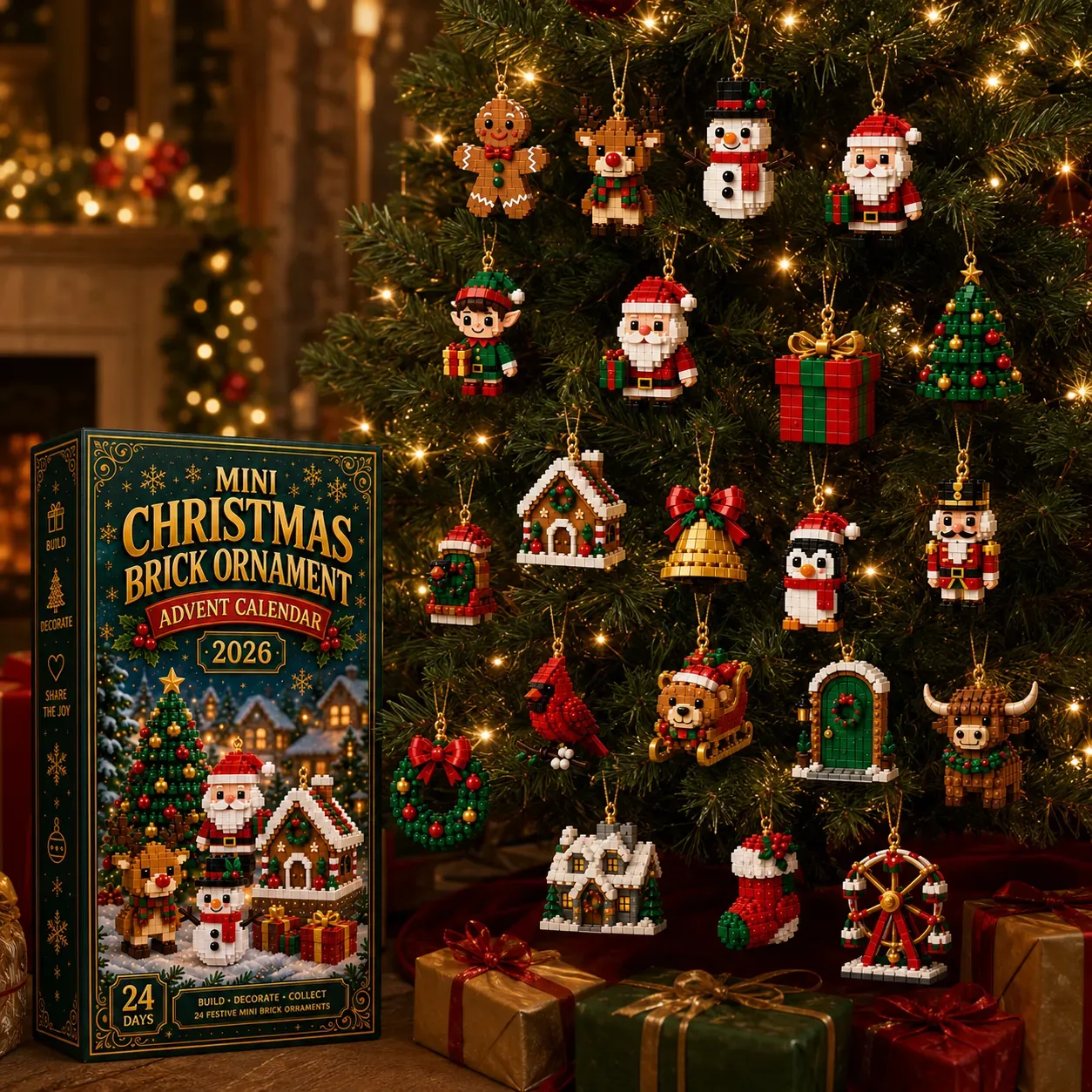 50% OFF | 🧱🎄 Build & Hang Christmas Countdown – 24 Mini Holiday Brick Ornaments ✨