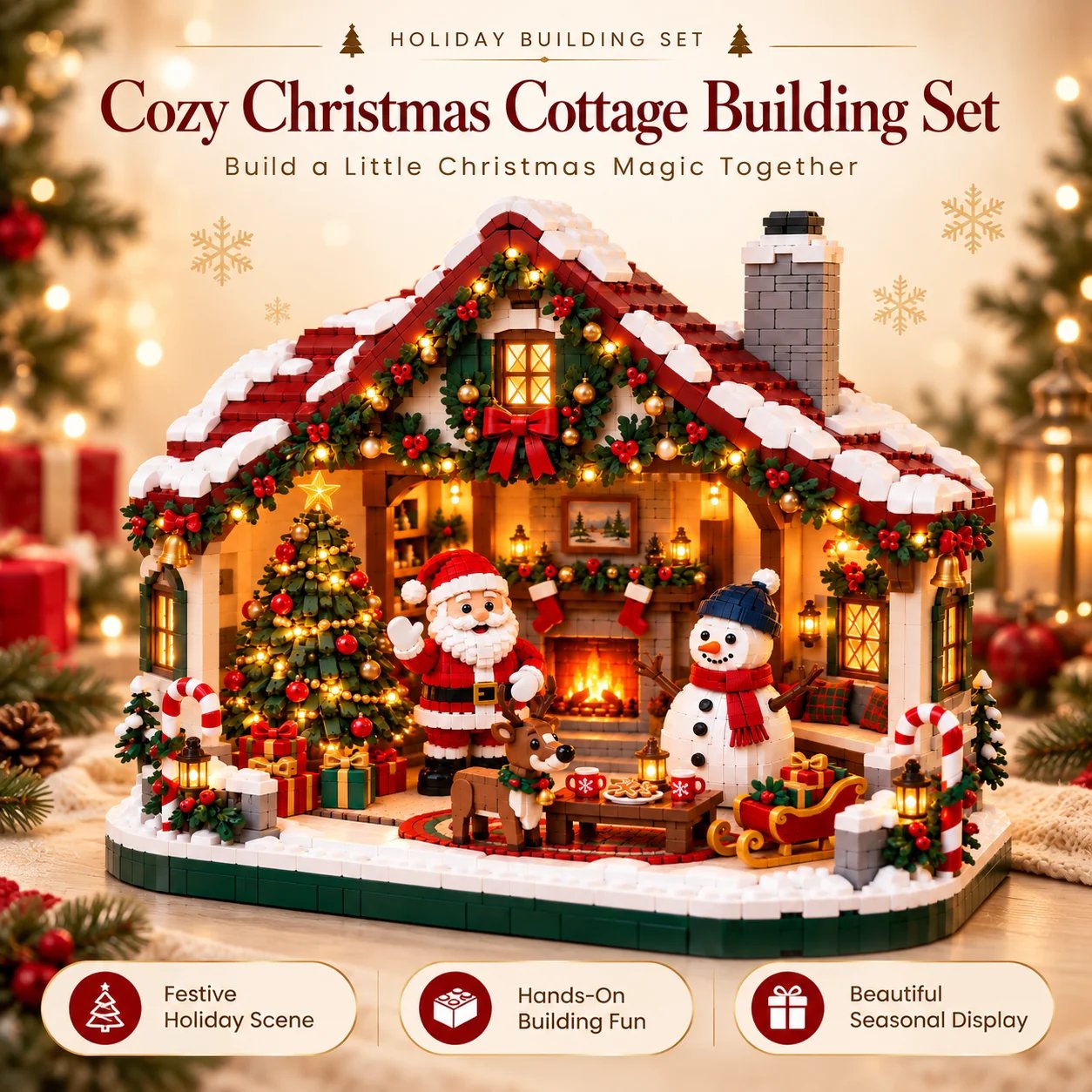 50% OFF | 🏡 Warm Holiday Cabin Brick Kit – Assemble as a Family, Craft Keepsakes & Showcase with Joy 🎄
