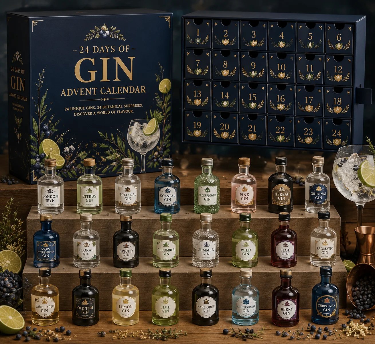 2026 Days of Gin Blind Box - 24-Day Festive Countdown, Gin Collectible Miniatures Blind Box - Gift For Gin Lovers