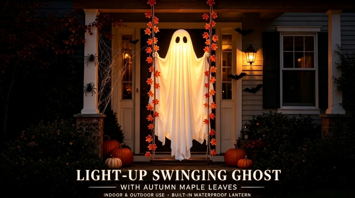 LED Light Up Swinging Ghost Halloween Decor