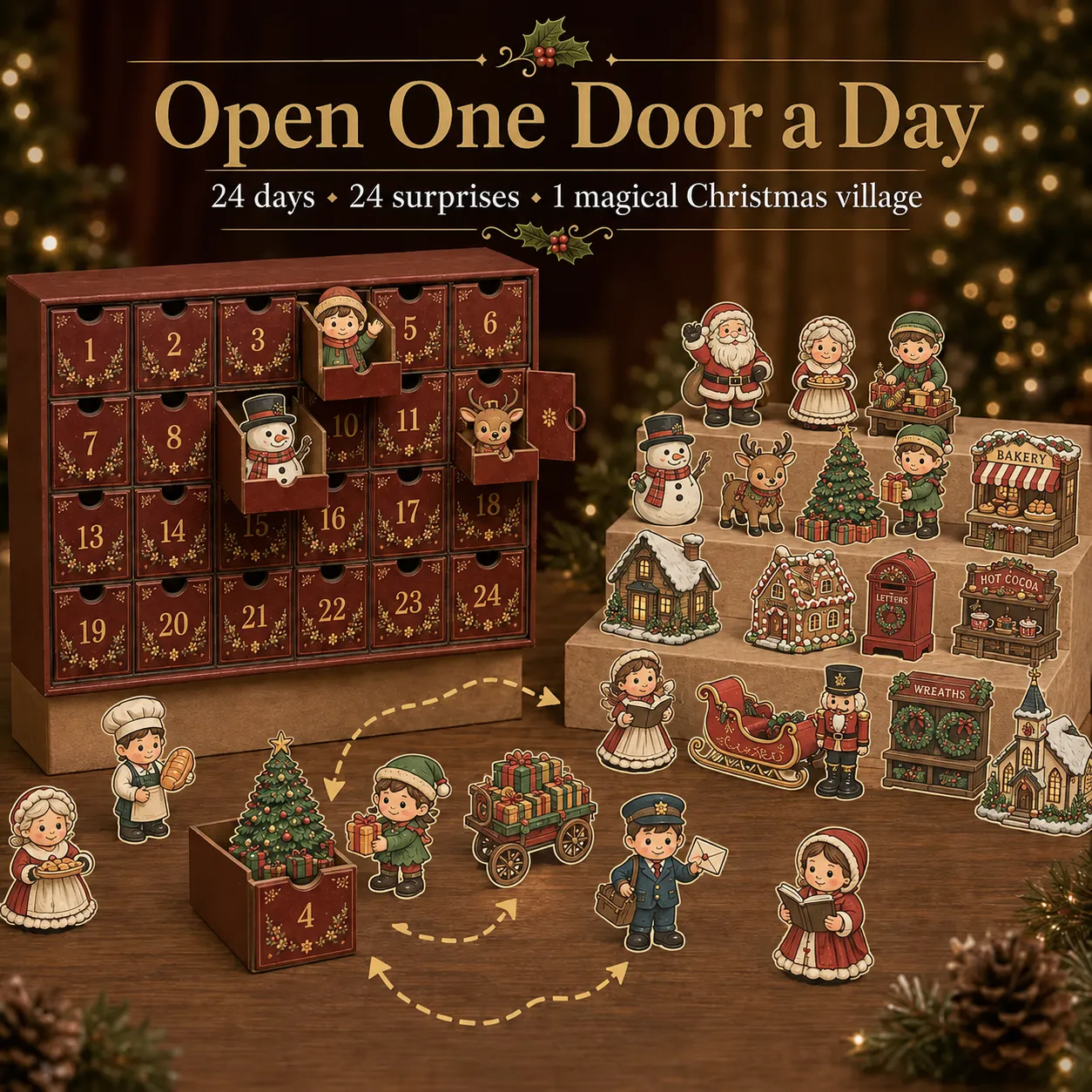 50% OFF | 🏠 24 Days Christmas Village Advent Calendar – 24 Mini Shops & Characters ✨