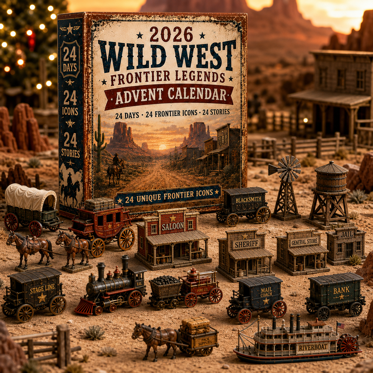 2026 Wild West Frontier Legends Advent Calendar – 24 Days of Old West Miniature Collectibles, Western Christmas Countdown Gift for History & Cowboy Fans