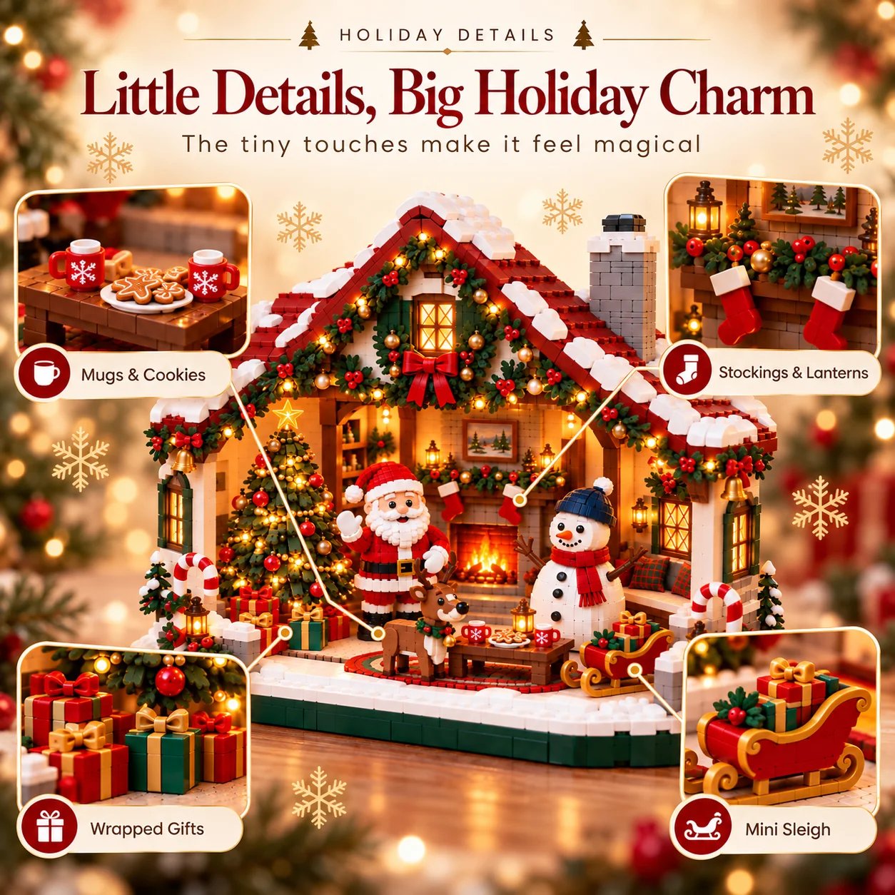 50% OFF | 🏡 Warm Holiday Cabin Brick Kit – Assemble as a Family, Craft Keepsakes & Showcase with Joy 🎄