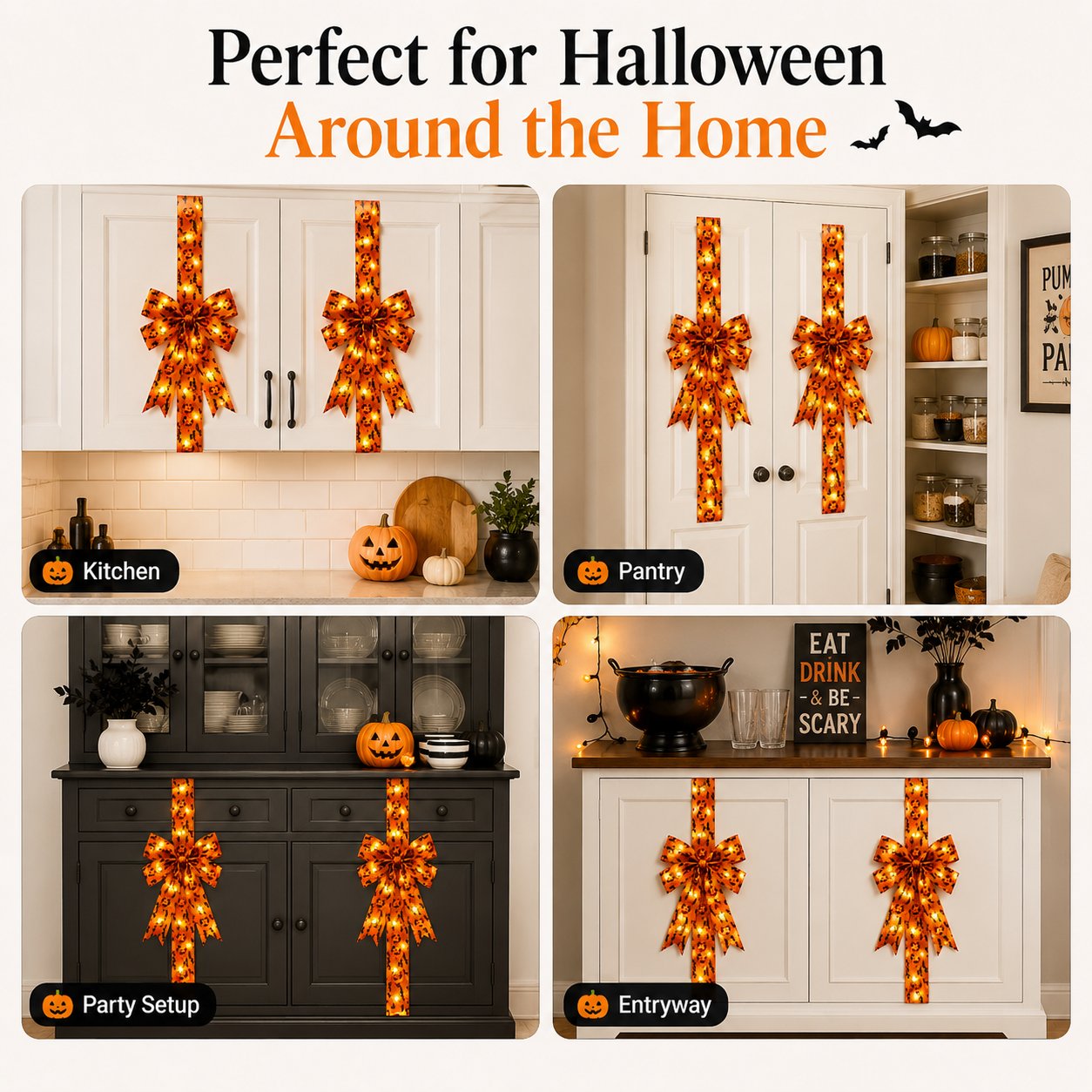 Halloween cabinet bow ribbon used around the home