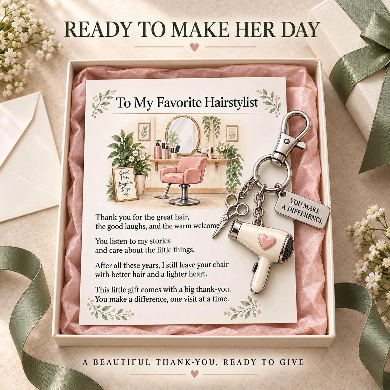 50% OFF | ✨ "You Make a Difference" Appreciation Gift Set – Keychain & Greeting Card 🎁