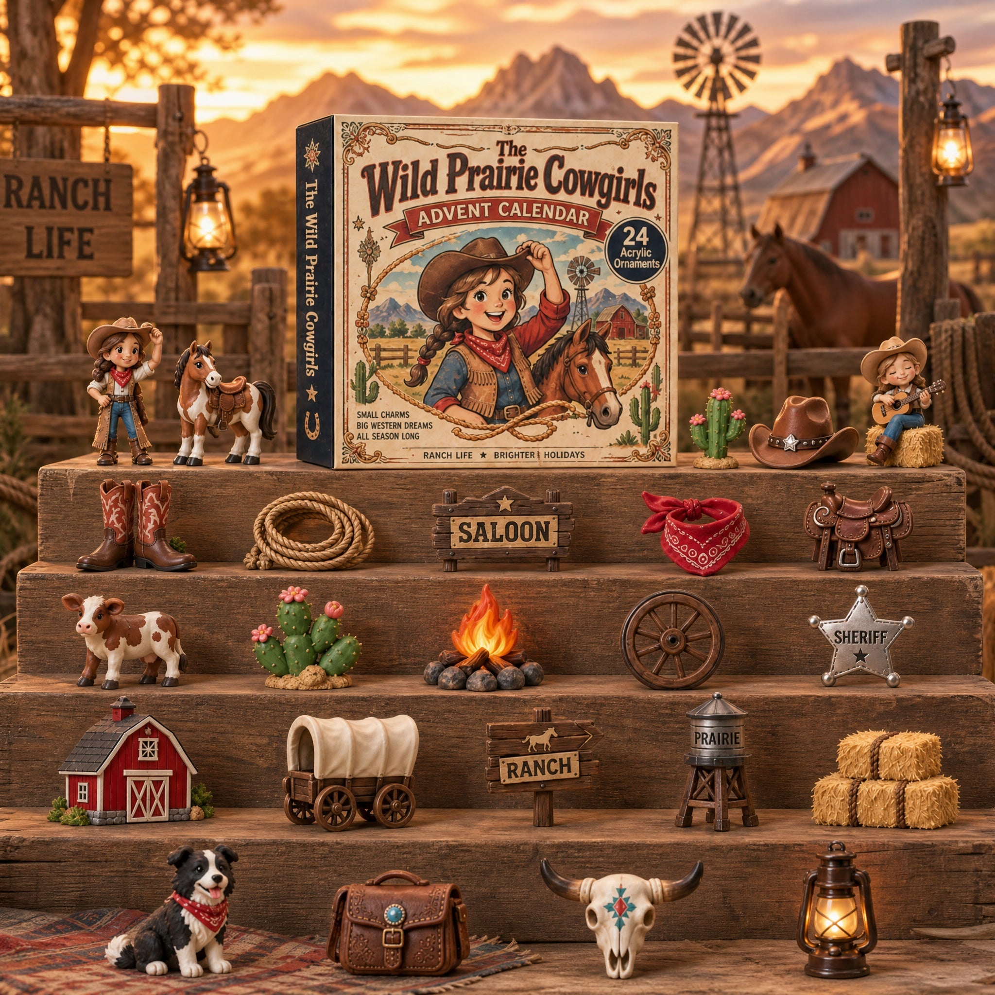 Wild Prairie Cowgirls Advent Calendar 2026 - 24-Day Festive Countdown, Acrylic Charms Blind BoxChristmas gifts