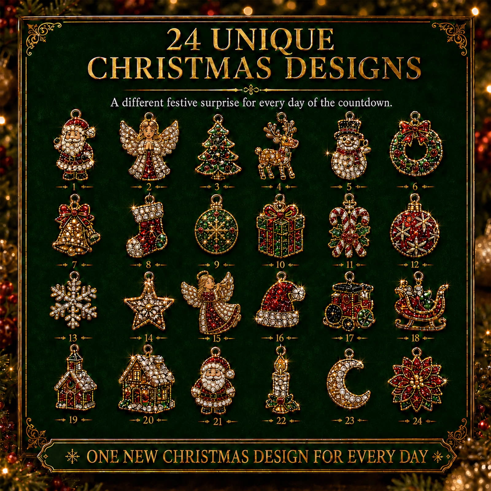 🎄 24-Day Mini Christmas Ornament Advent Calendar | 24 unique festive buildable designs with hanging loops—perfect for decorating Christmas trees, wreaths, and holiday displays 🧱