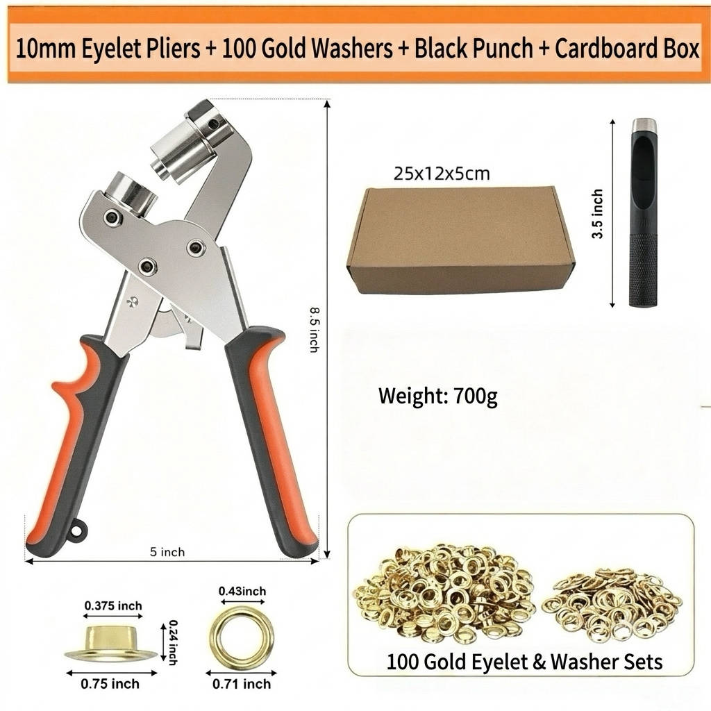 🛠️  Heavy Duty Eyelet Grommet Pliers Set, Hand Hole Punch Tool Kit with Metal Eyelets, For Leather, Canvas, Belt, Tents & DIY Craft Projects