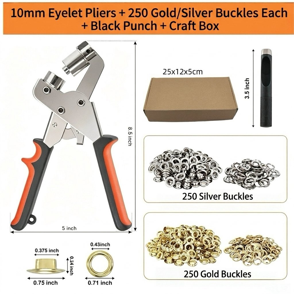 🛠️  Heavy Duty Eyelet Grommet Pliers Set, Hand Hole Punch Tool Kit with Metal Eyelets, For Leather, Canvas, Belt, Tents & DIY Craft Projects