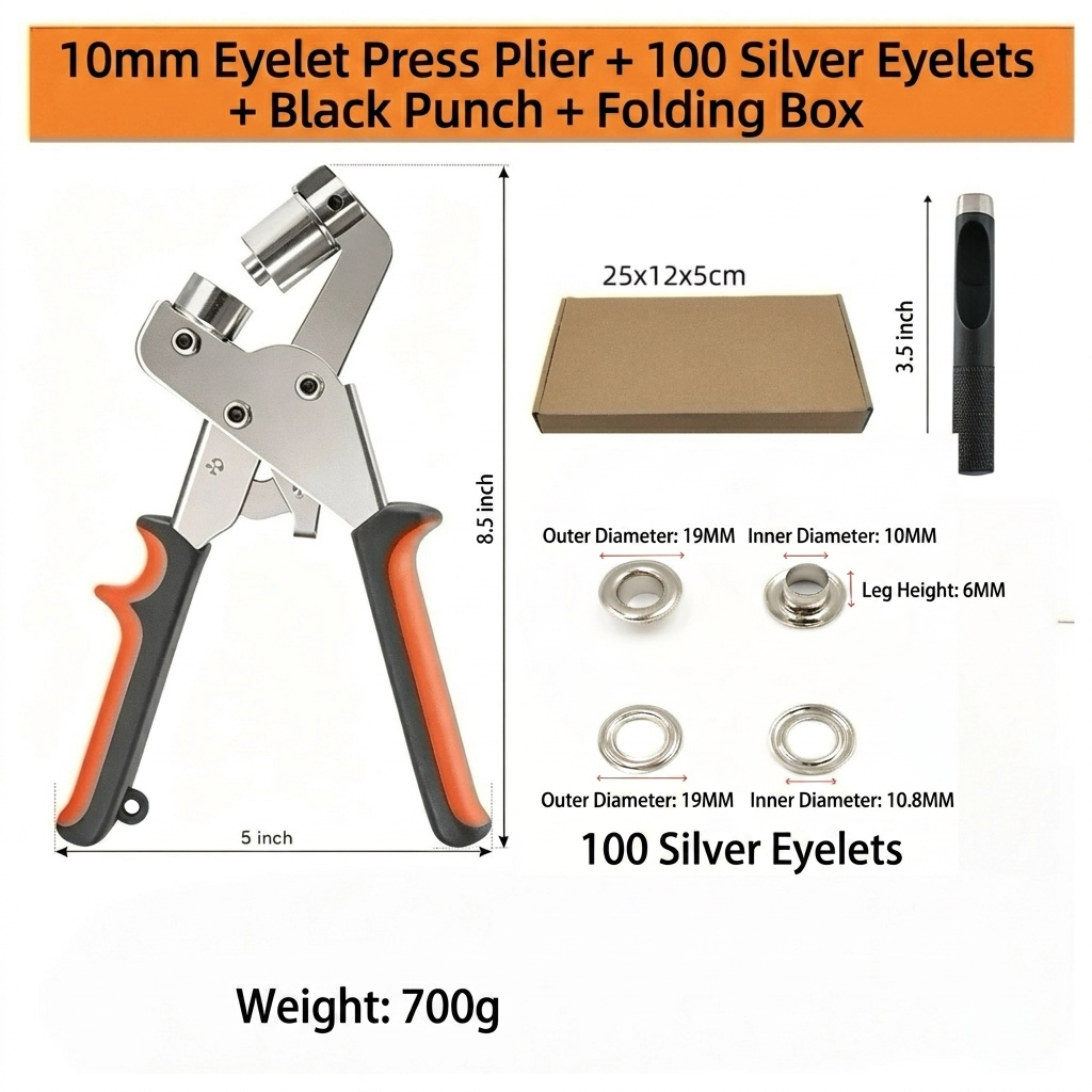 🛠️  Heavy Duty Eyelet Grommet Pliers Set, Hand Hole Punch Tool Kit with Metal Eyelets, For Leather, Canvas, Belt, Tents & DIY Craft Projects