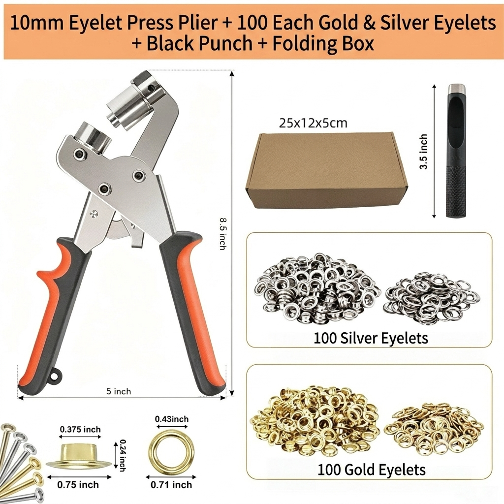 🛠️  Heavy Duty Eyelet Grommet Pliers Set, Hand Hole Punch Tool Kit with Metal Eyelets, For Leather, Canvas, Belt, Tents & DIY Craft Projects